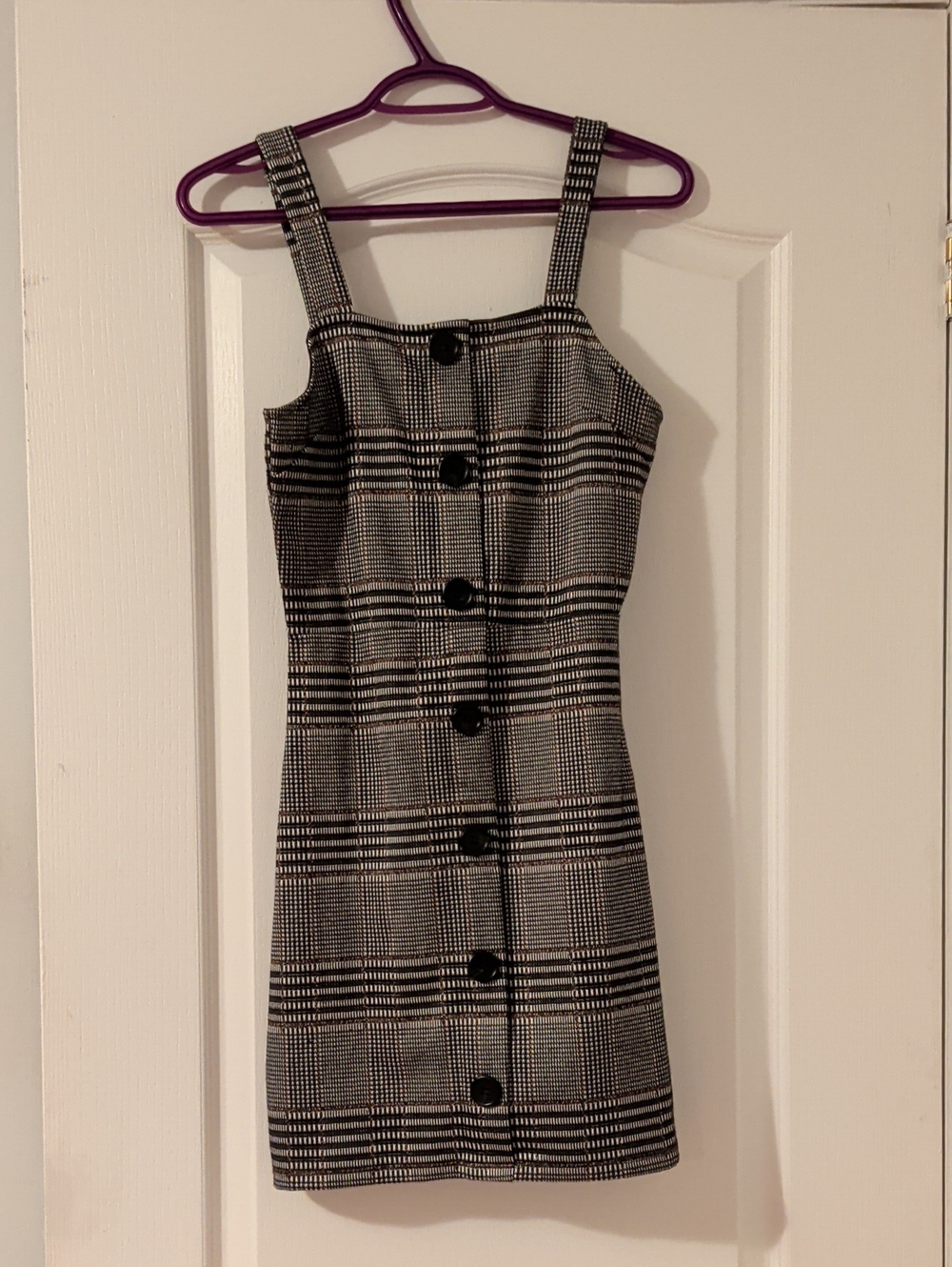 Women’s Black & White Plaid Button-Front Dress